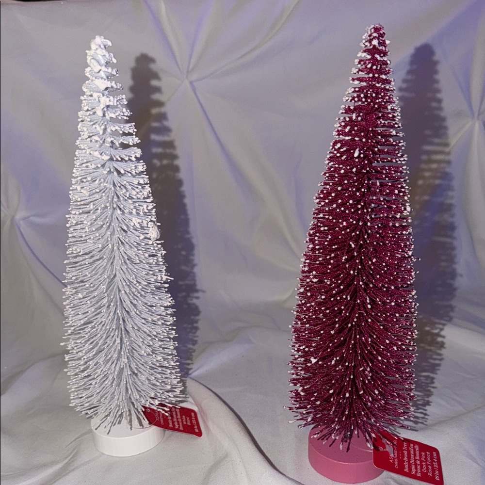 White and Pink Bottle Brush Holiday Tree Set